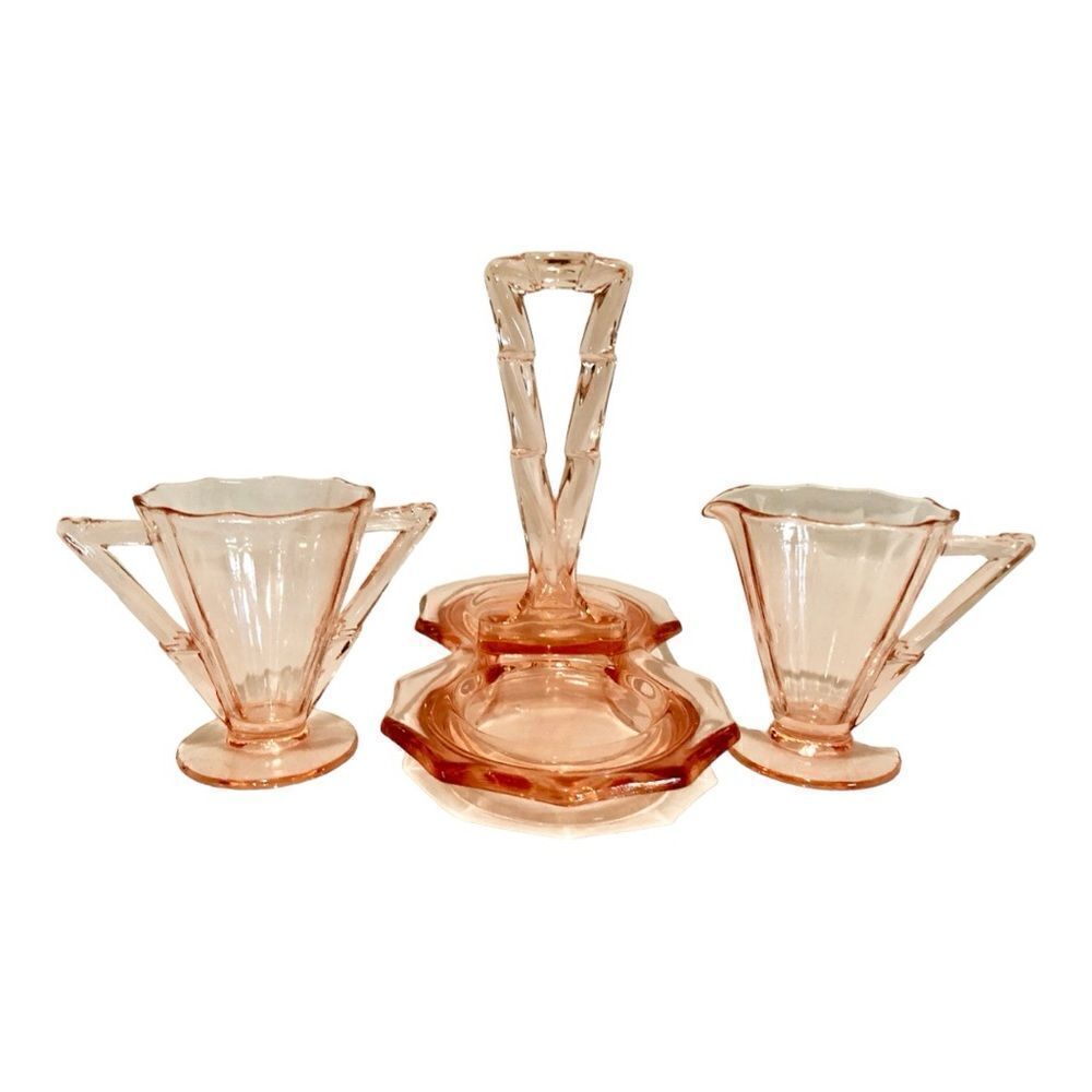 Vintage Cambridge Decagon Pink Depression Glass Sugar Creamer & Tray 1920’s
